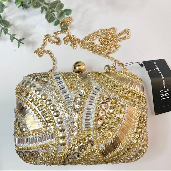 INC Jocelyn Beaded clutch Gold Chain Strap Bag Sequins Bag - Picture 5 of 11